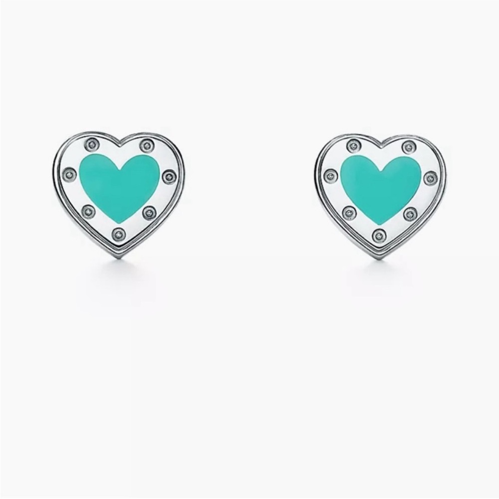 Tiffany Love Blue Heart Stud Earrings